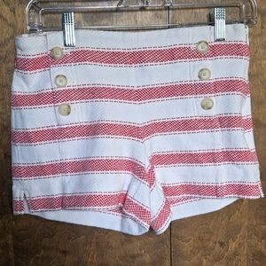 Loft Striped Red and White Button Detail Hogh Waisted Women Shorts